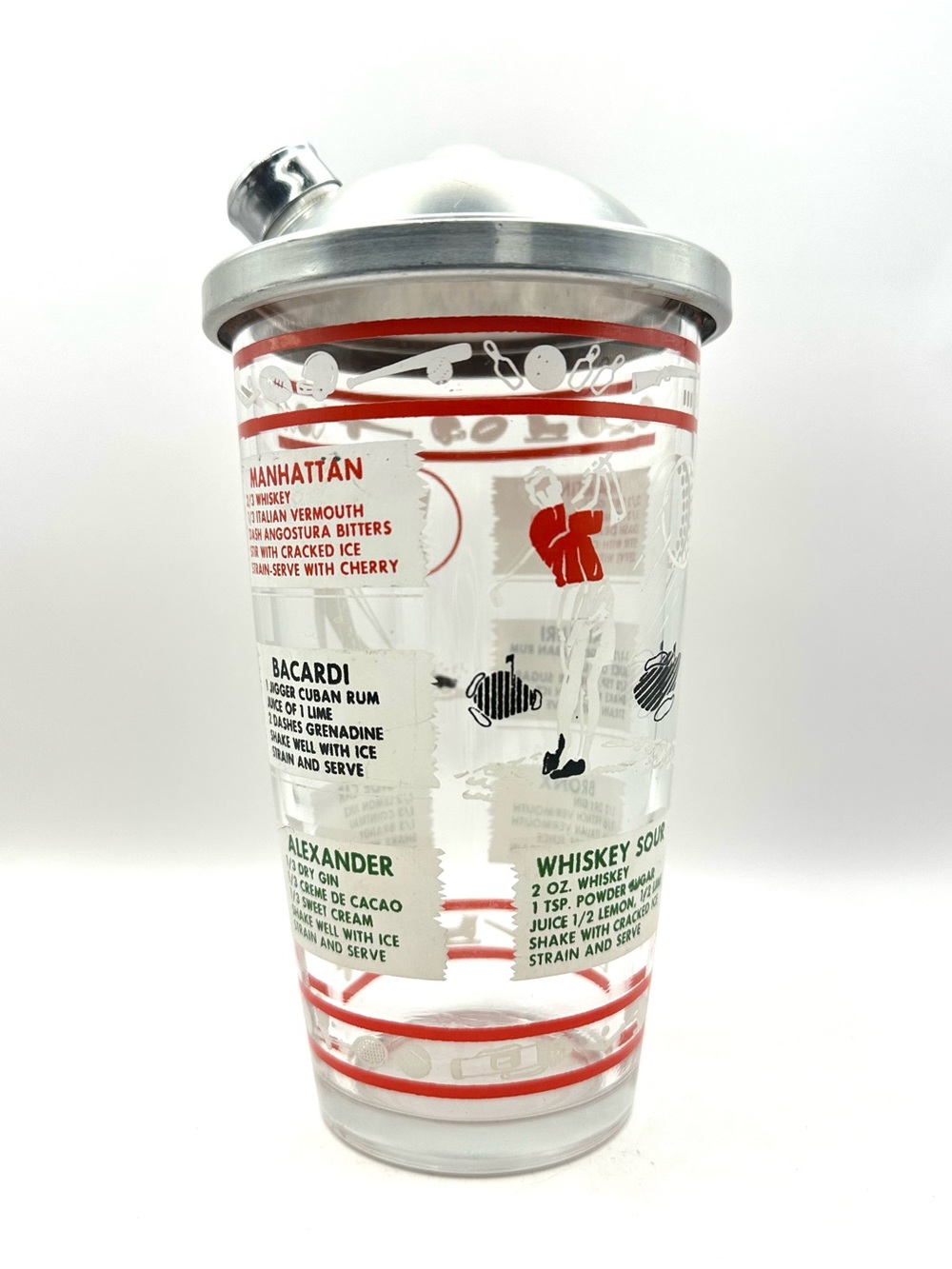 Vintage Mid Century 1950’s Glass Cocktail Shaker with Recipes by Hazel Atlas